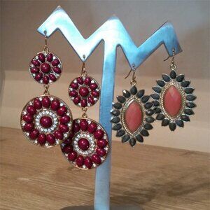 BUNDLE Lot 2 costume statement earrings boho costume dangle drop bejeweled look.